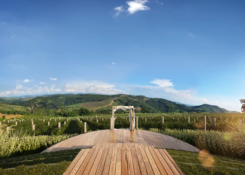 Espaço para cerimônia com vista única para os vinhedos. Foto: Divulgação