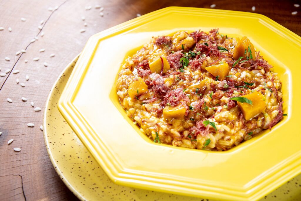 Risoto de abóbora com carne seca