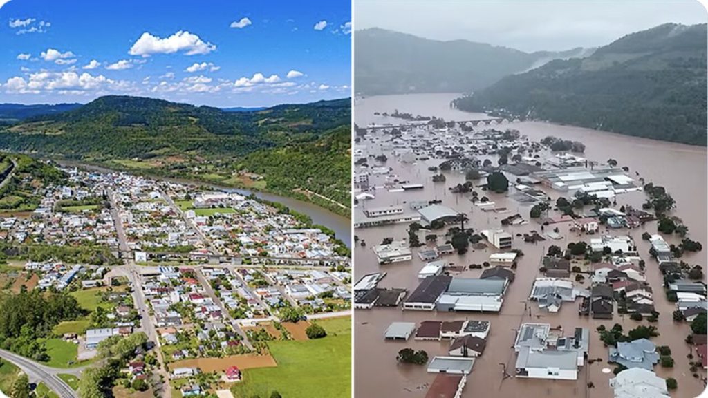 Muçum (RS) antes e depois da enchente